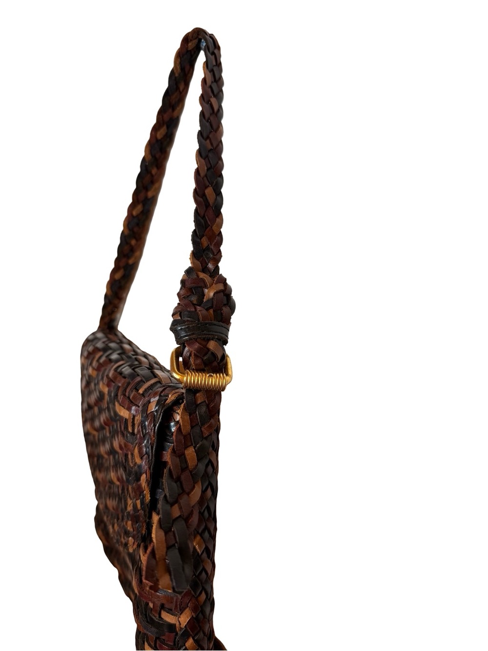 CEM Eberle Vintage Woven Leather Shoulder Bag Brown Black Braided Brazil OS - Picture 5 of 9